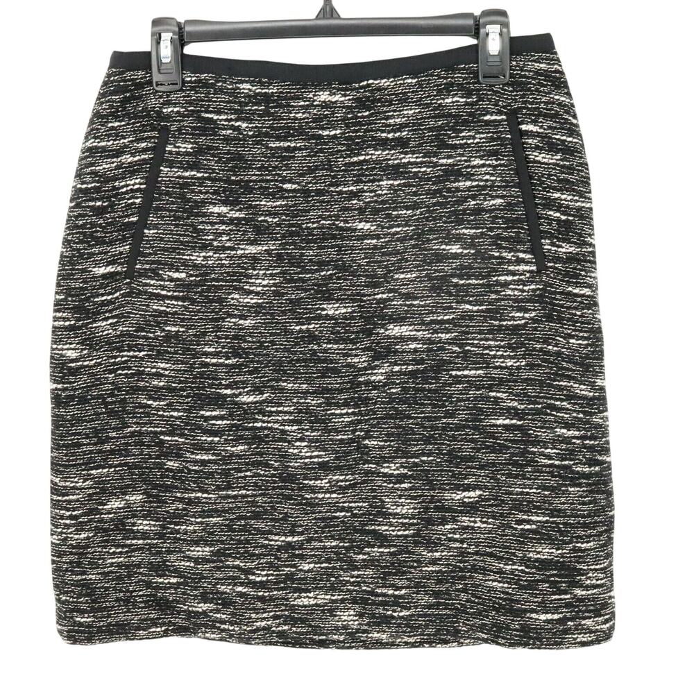 Talbots Skirt Womens 8 Black White Wool Blend Tweed Pockets Lined Short Career